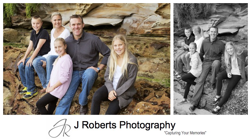 Family of 5 portrait on a beach in mosman - sydney family portrait photography